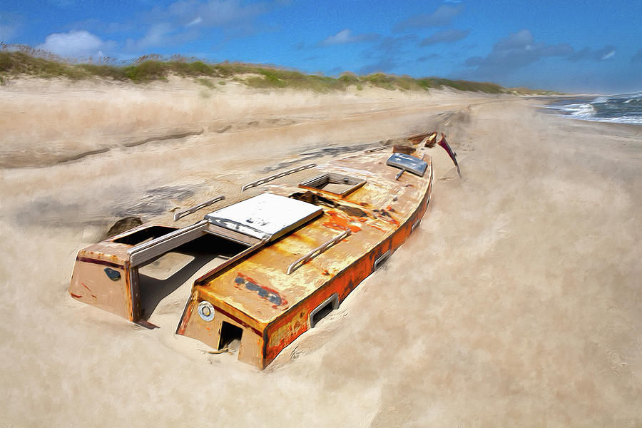 Buried Shipwreck Boat on the Outer Banks AP Painting by Dan Carmichael