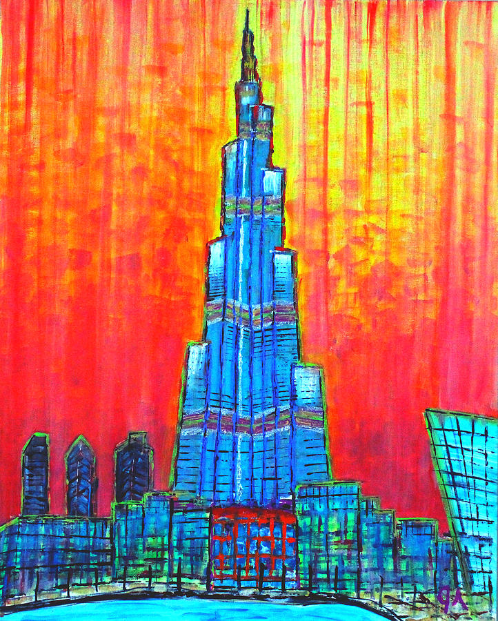 Burj Khalifa Dubai  Painting by Jeremy Aiyadurai