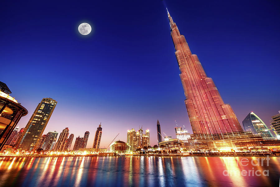 Burj Khalifa night landscape Photograph by Anna Om