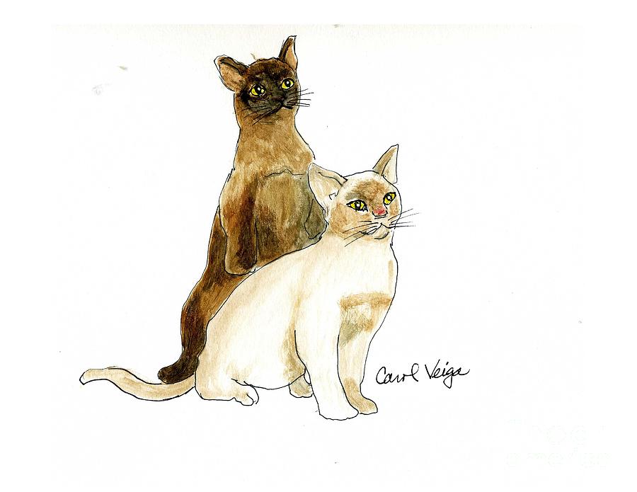 Burmese Cats Drawing - Burmese Cats by Carol Veiga
