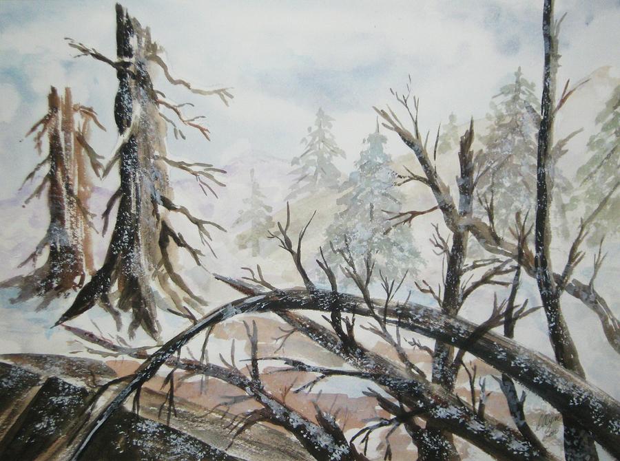 Burned Forest in the Snow Painting by Ellen Levinson