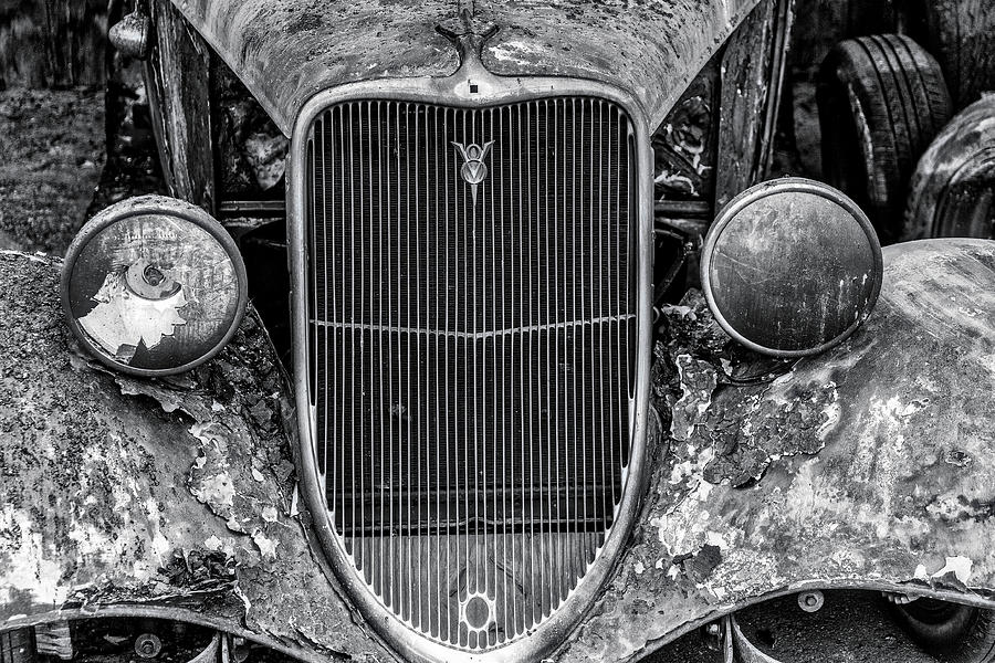 Burned Out Car In Black And White Photograph by Garry Gay