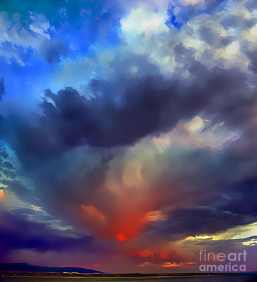 Burning Clouds over Albuquerque, sunset Digital Art by Wernher Krutein