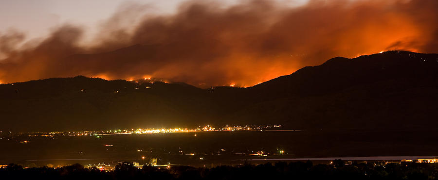 Burning Foothills Above Boulder Fourmile Wildfire Panorama Photograph