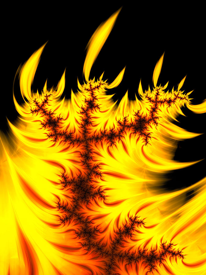 Burning fractal flames warm yellow and orange Digital Art by Matthias Hauser