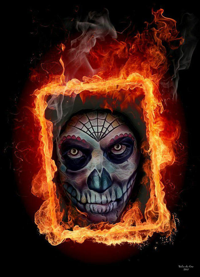Burning Frame and Skull Digital Art by Artful Oasis