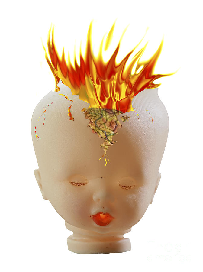 Surreal Digital Art - Burning Head by Michal Boubin