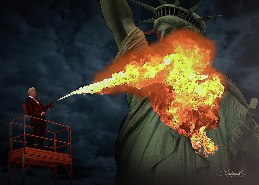 Burning Lady Liberty Digital Art by M Spadecaller