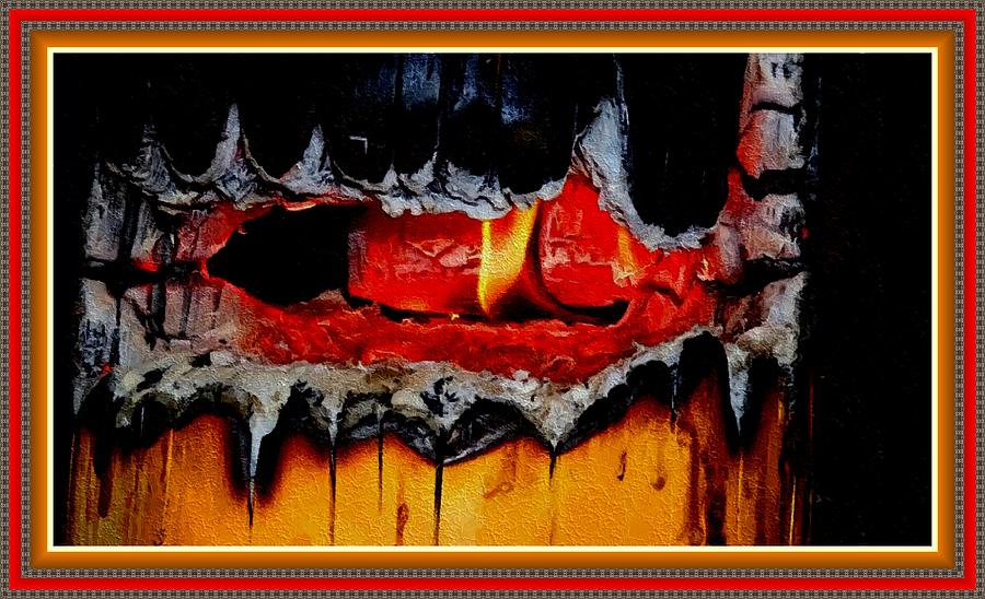 Sunset Painting - Burning Stump H B With Decorative Ornate Printed Frame. by Gert J Rheeders