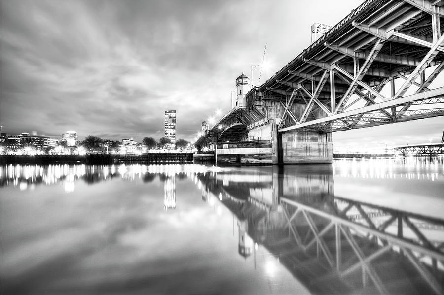 Black And White Photograph - Burnside Bridge Willamette River Portland Oregon by Dustin K Ryan