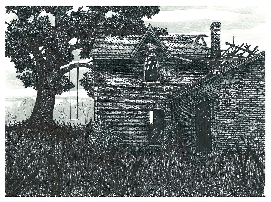 Burnt out Farmhouse Drawing by Jonathan Baldock