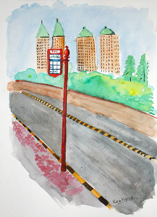 Bus stop inPowai Painting by Keshava Shukla