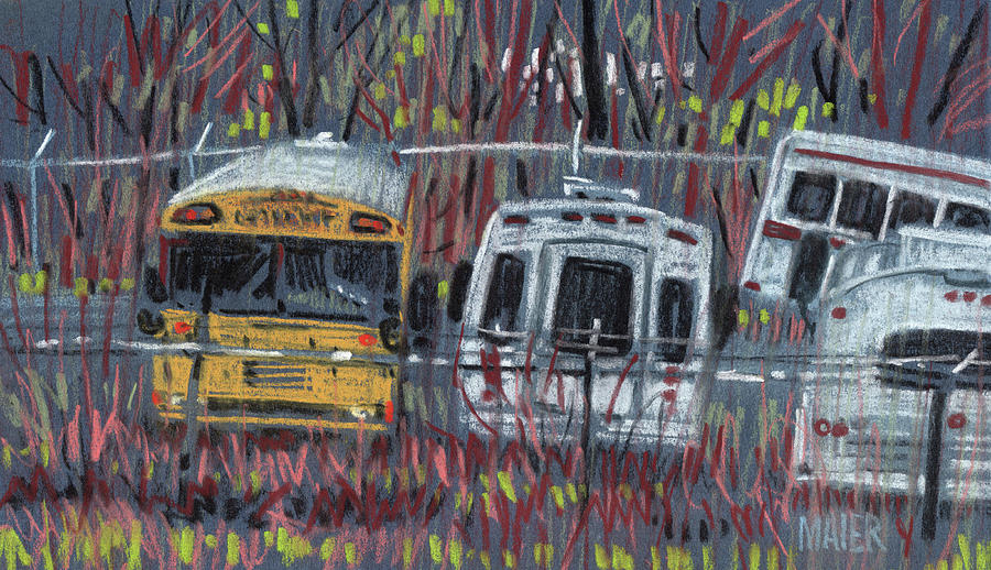 Bus Drawing - Bus Yard by Donald Maier