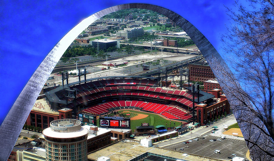 Landscape Photograph - Busch Stadium A View From The Arch Merged Image by Thomas Woolworth