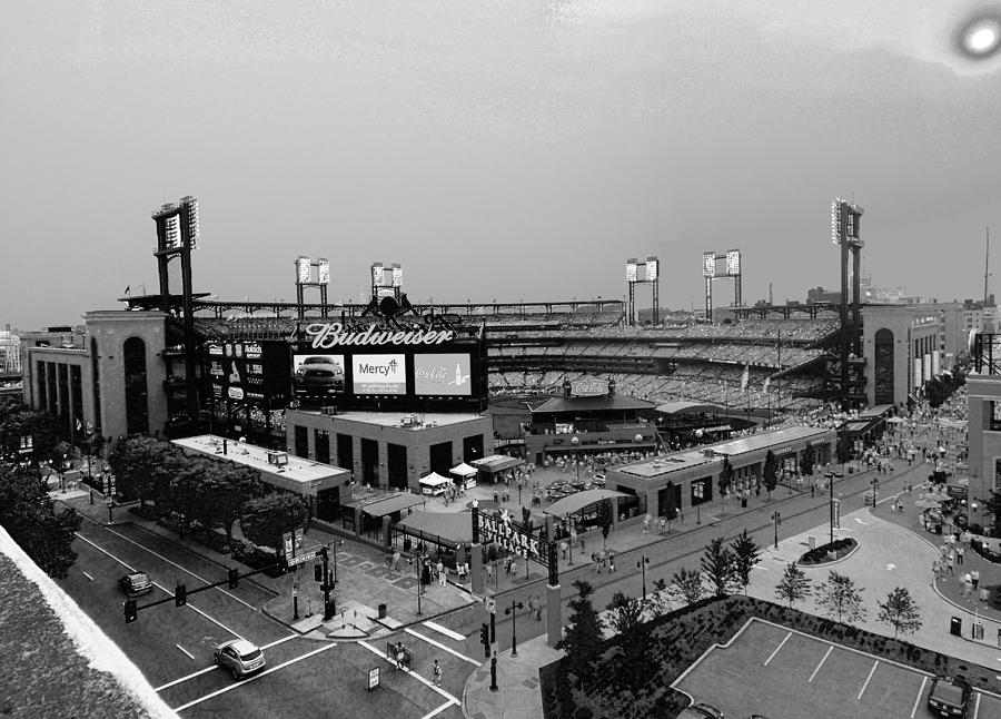 Busch Stadium From the East Garage Black and White Photograph by C H Apperson