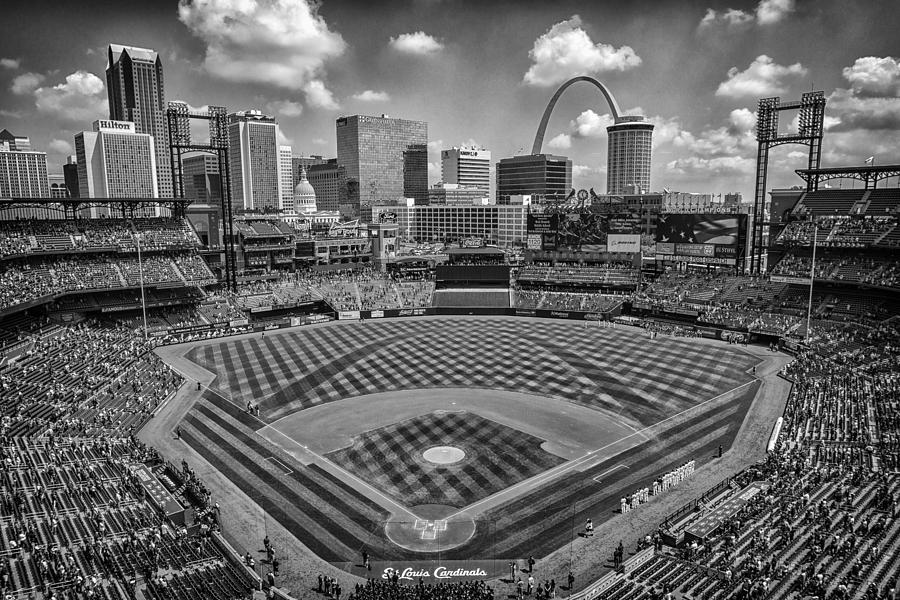 Busch Stadium St. Louis Cardinals Black White BallPark Village Photograph by David Haskett II