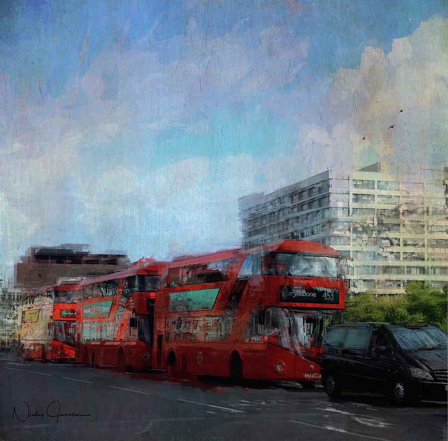 Buses on Westminster Bridge Digital Art by Nicky Jameson