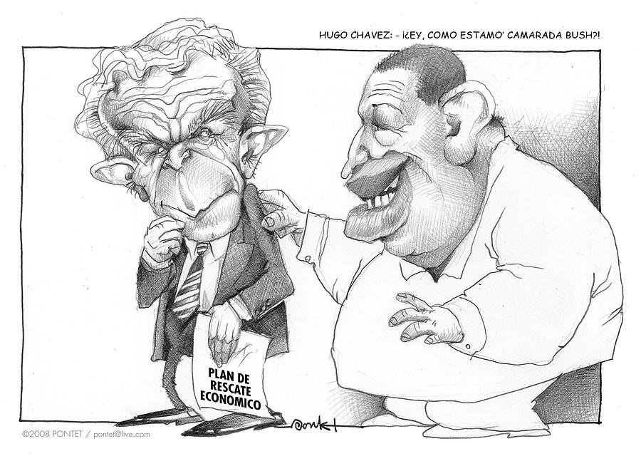 Politician Drawing - Bush and Chavez by Caricatures By PONTET