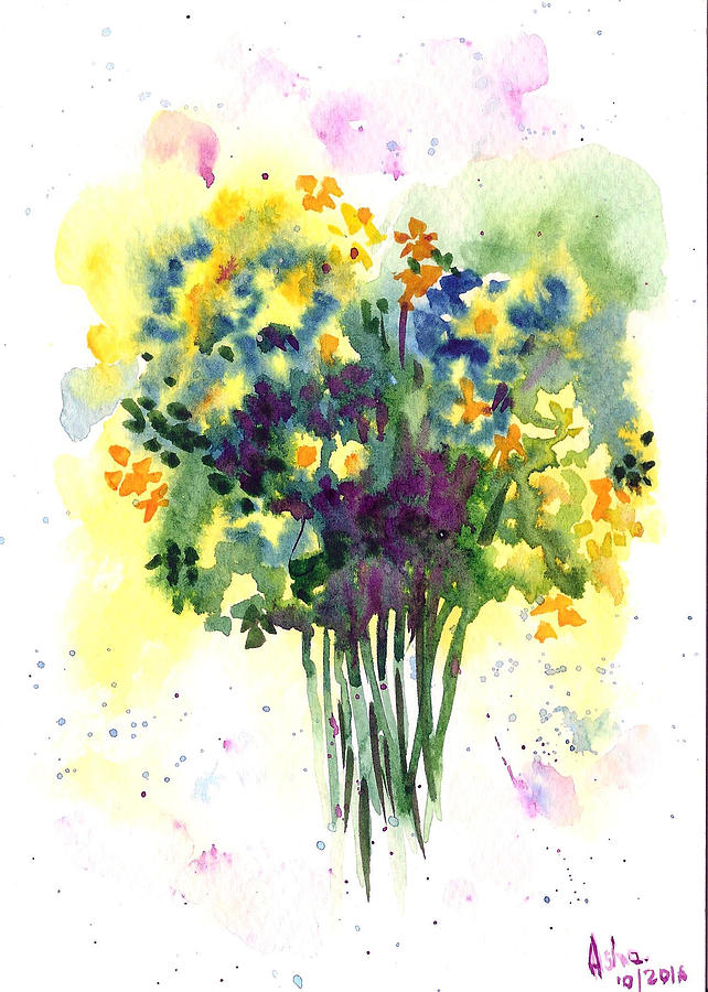 Bush flowers Painting by Asha Sudhaker Shenoy