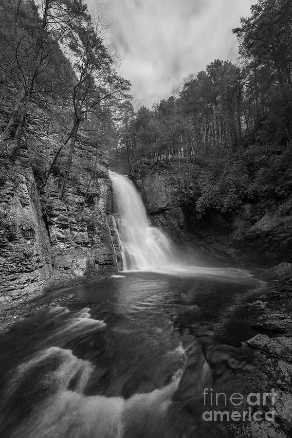 Bushkill Falls from the Gorge BW  Photograph by Michael Ver Sprill