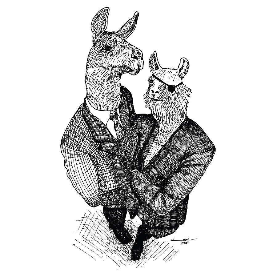 Llama Drawing - Business Llamas by Karl Addison