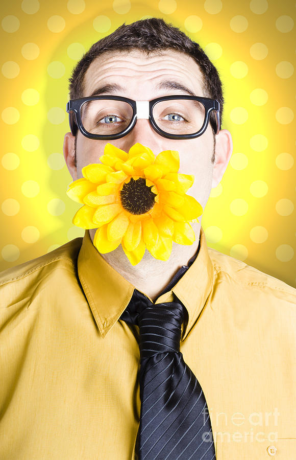 Business Man Celebrating Summer With Sun Flower Photograph