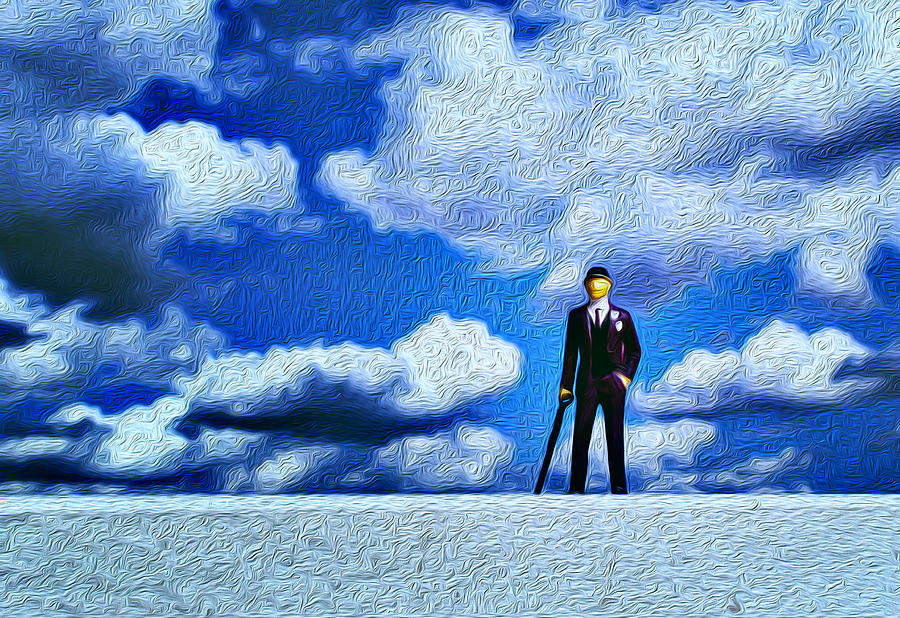 Business Man Miniature Toy Model and Cloudy Sky Oil Painting Photograph by John Williams