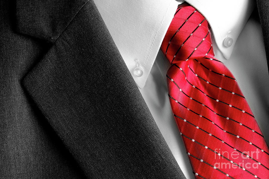 formal suit red tie