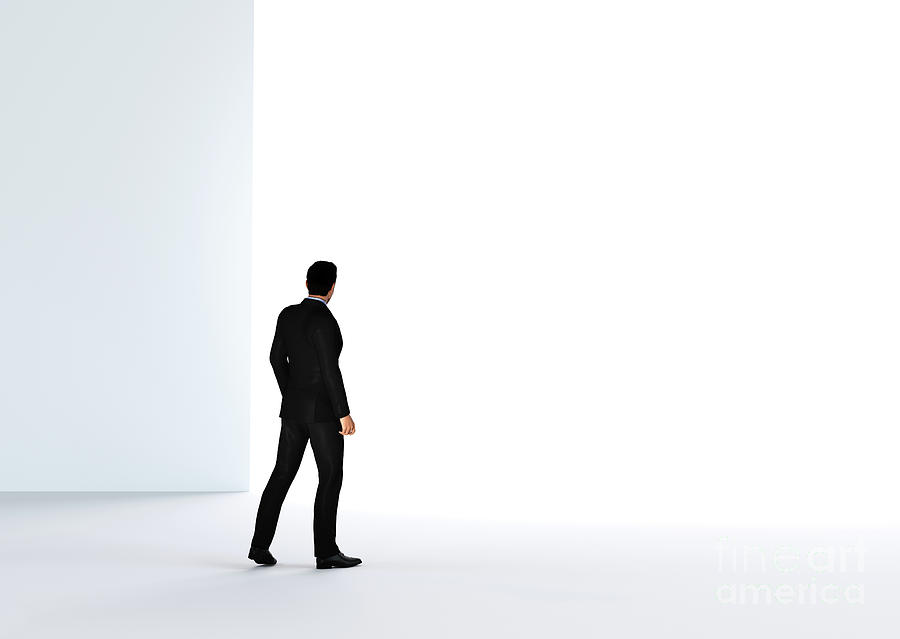Abstract Photograph - Businessman about to cross the entrance to the light. by Michal Bednarek