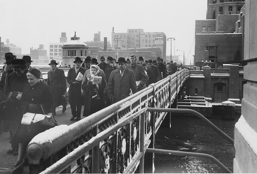 Bustling Crowd of Passengers on Chicago Bridge Photograph by Chicago and North Western Historical Society
