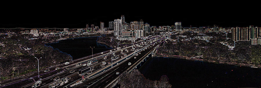 Busy Austin in Glowing Edges Digital Art by James Granberry