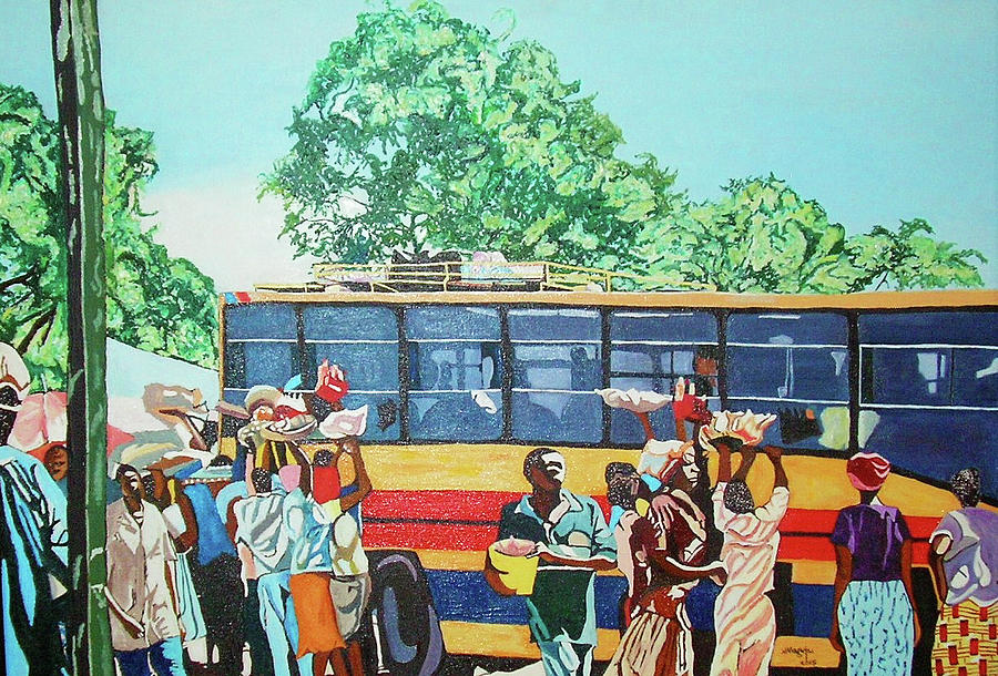 bus stand scene painting