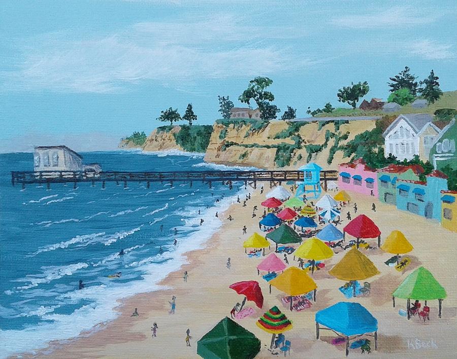 Busy Capitola Beach Painting by Katherine Young-Beck
