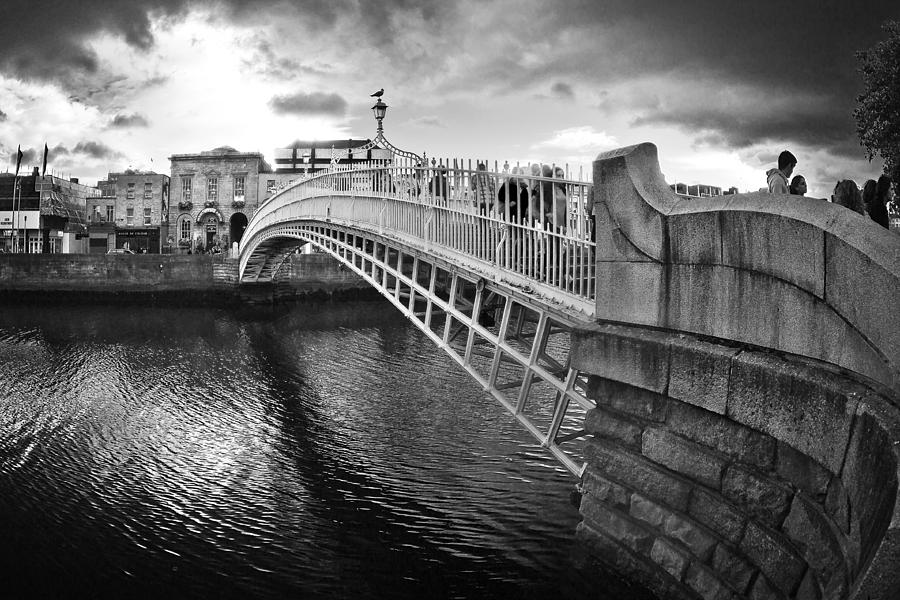 Black And White Photograph - Busy Hapenny Bridge 2 bw by Alex Art