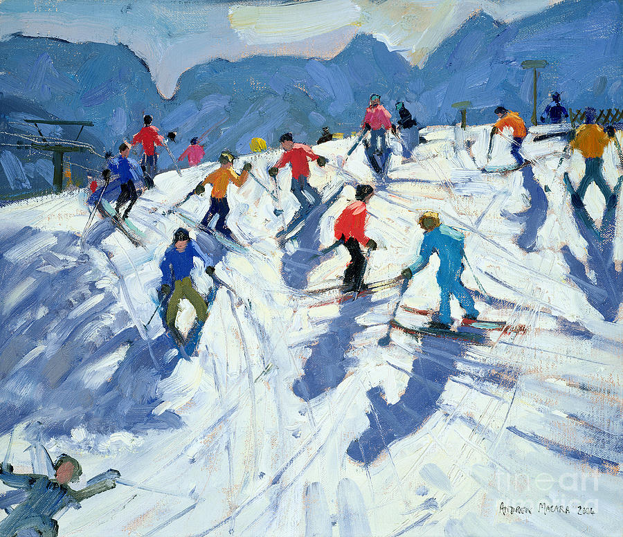 Busy Ski Slope Painting by Andrew Macara