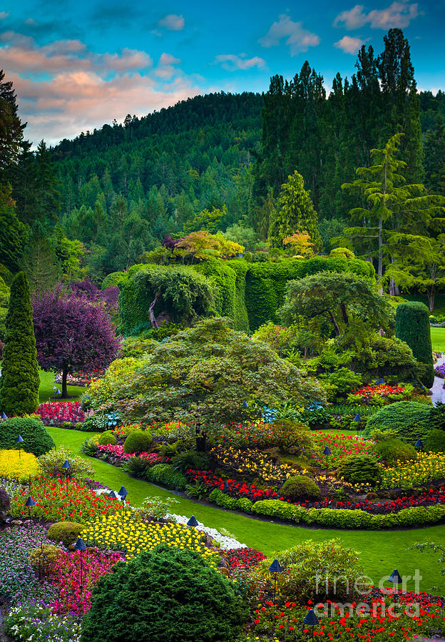 Architecture Photograph - Butchart Gardens Sunset by Inge Johnsson