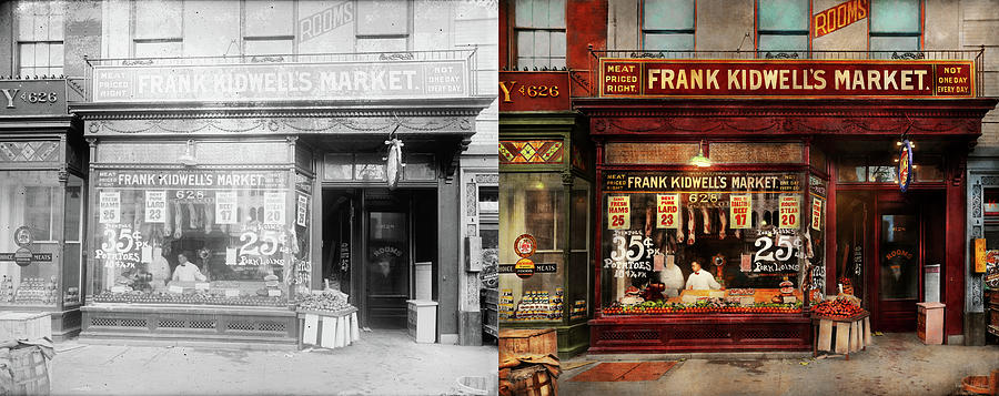 Butcher - Meat priced right 1916 - Side by Side Photograph by Mike Savad