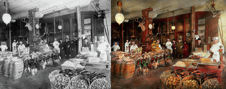 Butcher - The game center 1895 - Side by Side Photograph by Mike Savad