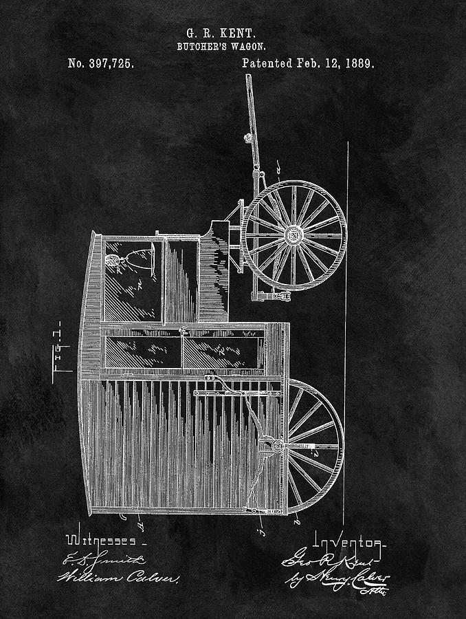 Butcher Drawing - Butchers Wagon Patent by Dan Sproul Butcher Drawing - Butchers Wagon Patent by Dan Sproul