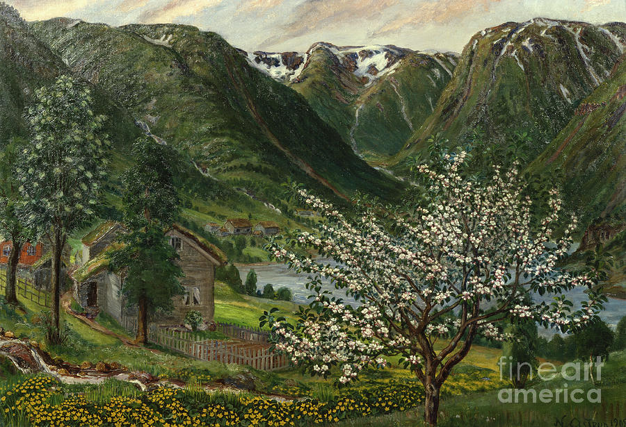 Buttercups and apple trees Painting by O Vaering