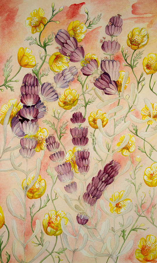 Flower Painting - Buttercups and Lavendar by Rachel Osteyee