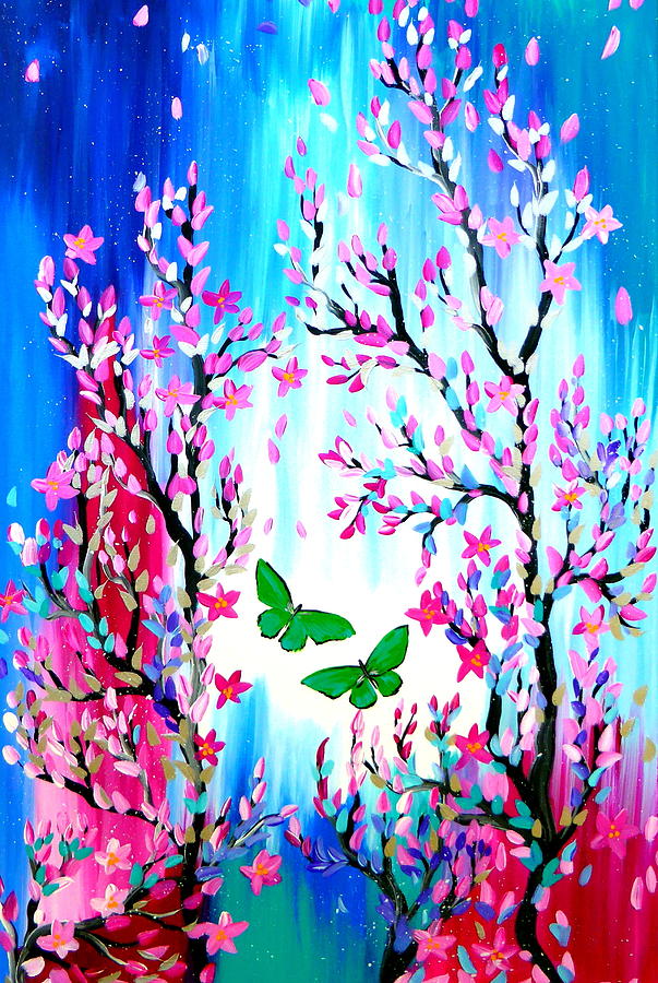 Butterflies And Cherry Blossom Painting