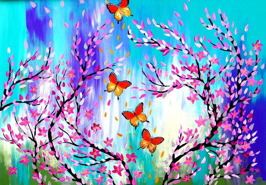 Butterflies And Cherry Blossoms Design Painting