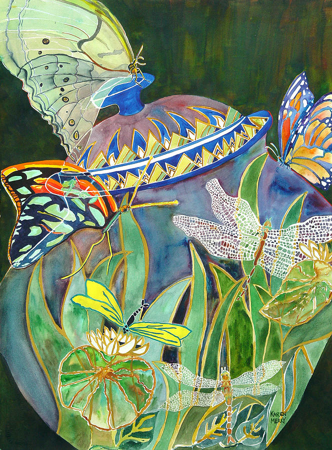 Butterflies And Dragonflies Painting by Karen Merry