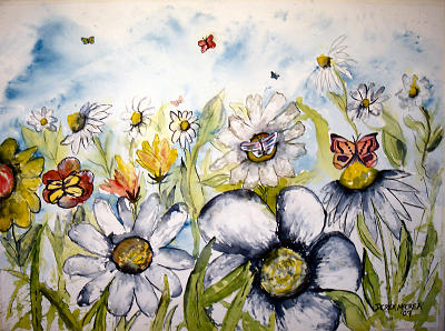 Butterfly Painting - Butterflies and Flowers by Derek Mccrea Butterfly Painting - Butterflies and Flowers by Derek Mccrea