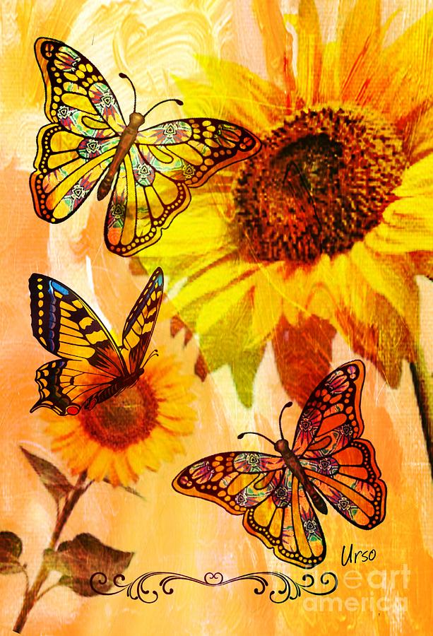 Butterflies and Sunflowers Digital Art by Maria Urso