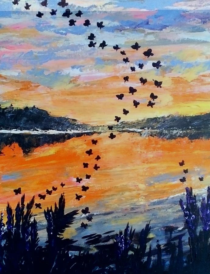 Butterflies at Sunset Painting by Lynne McQueen