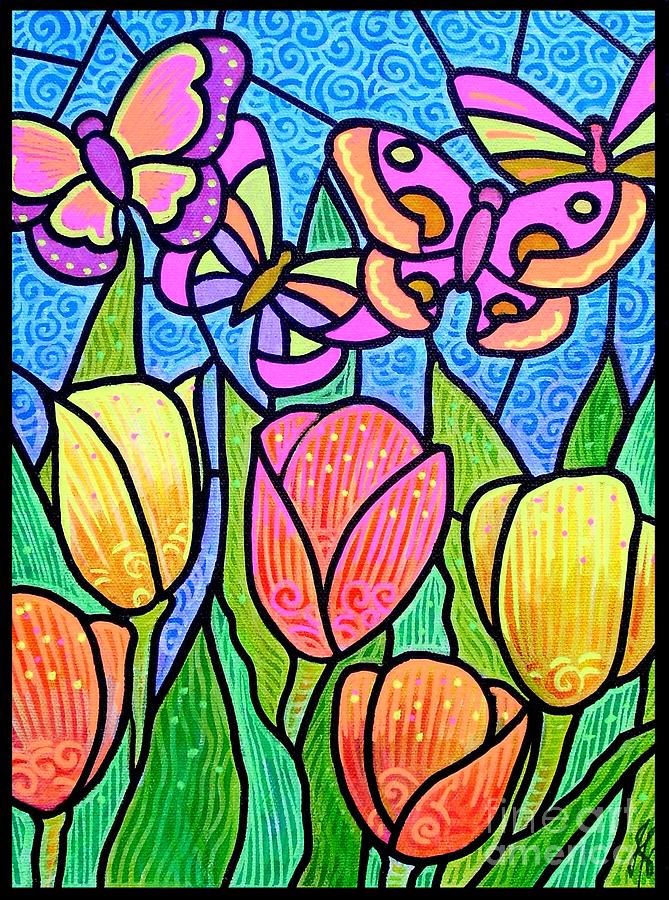 Butterflies in the Tulip Garden Painting by Jim Harris