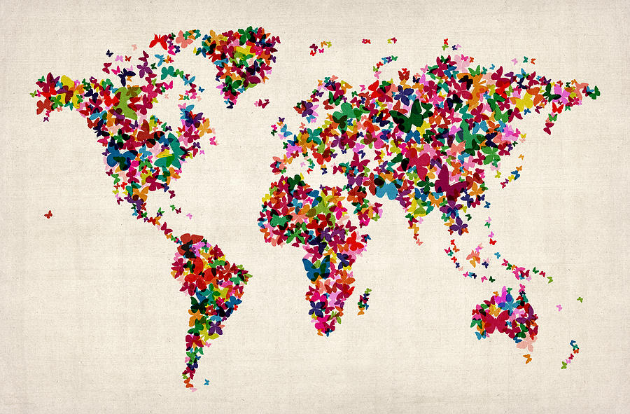 Butterflies Map of the World Digital Art by Michael Tompsett