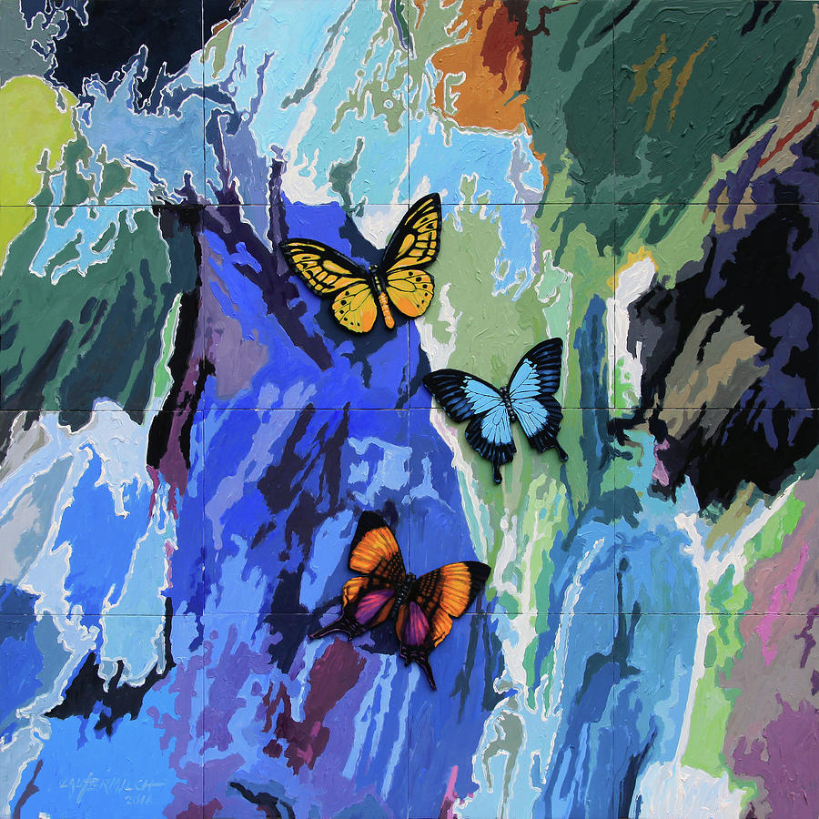 Butterflies Over Abstraction Painting by John Lautermilch